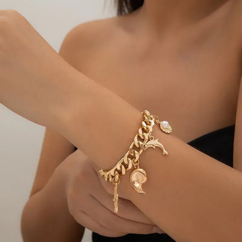 Bimini Beachwear Gold Sea Life Charm Bracelet - 18kt Gold Vermeil - Gift